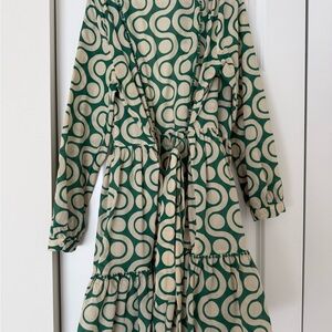 Green and Cream Patterned Dress